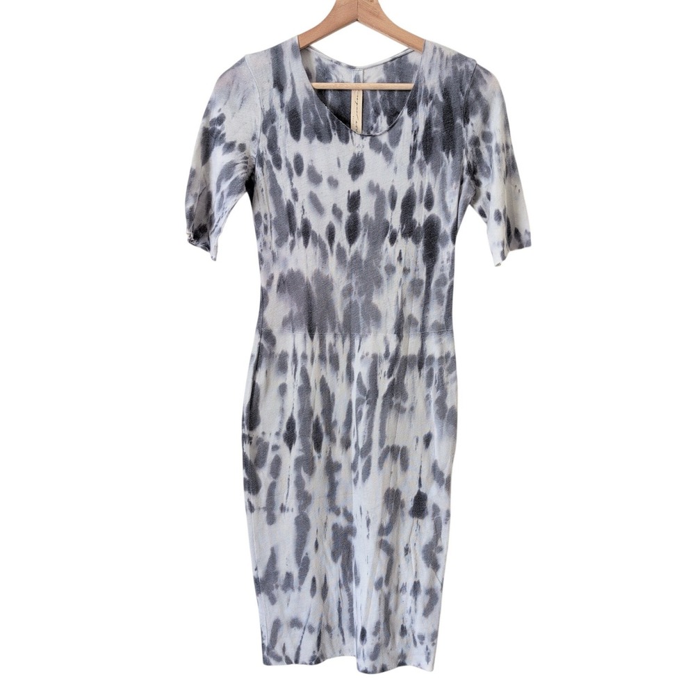Raquel Allegra‎ Boho Grey White Tie Dye Short Sleeve Midi Dress 0 XS USA Made